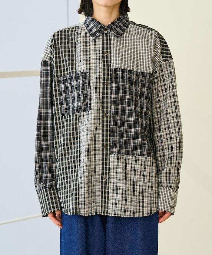 格紋拼接仿改造風襯衫