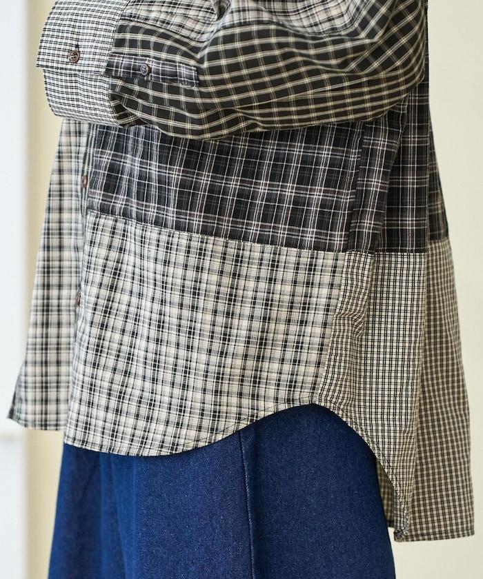 格紋拼接仿改造風襯衫