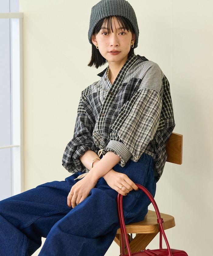 格紋拼接仿改造風襯衫