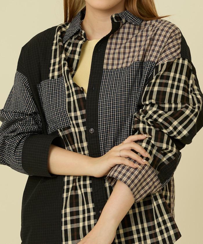 格紋拼接仿改造風襯衫