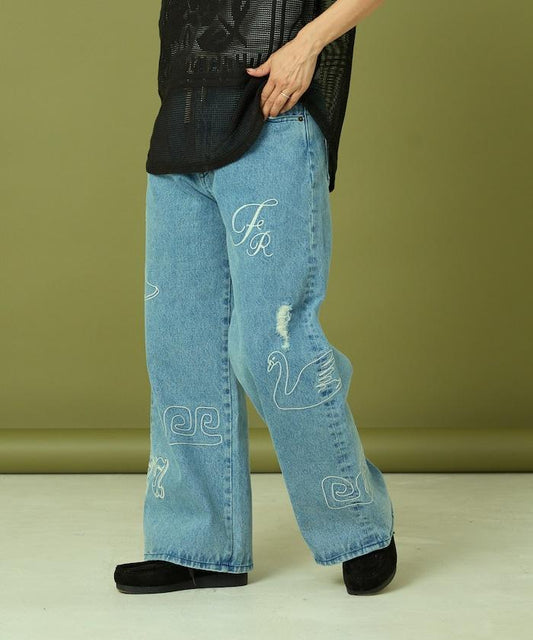 鏈式縫線寬鬆牛仔褲