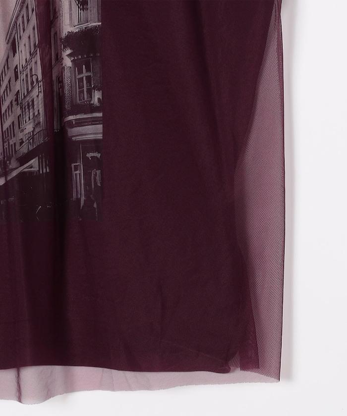 拼接網紗照片印花無袖T恤