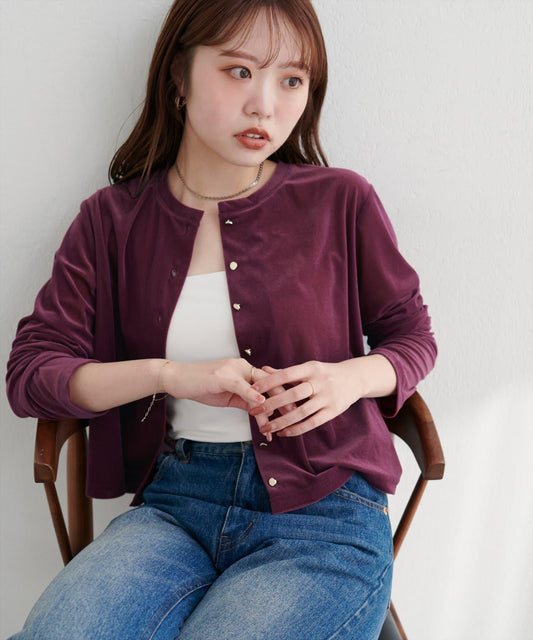 圓領天鵝絨開衫