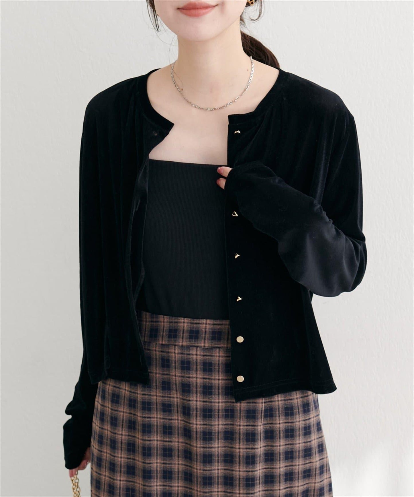 圓領天鵝絨開衫