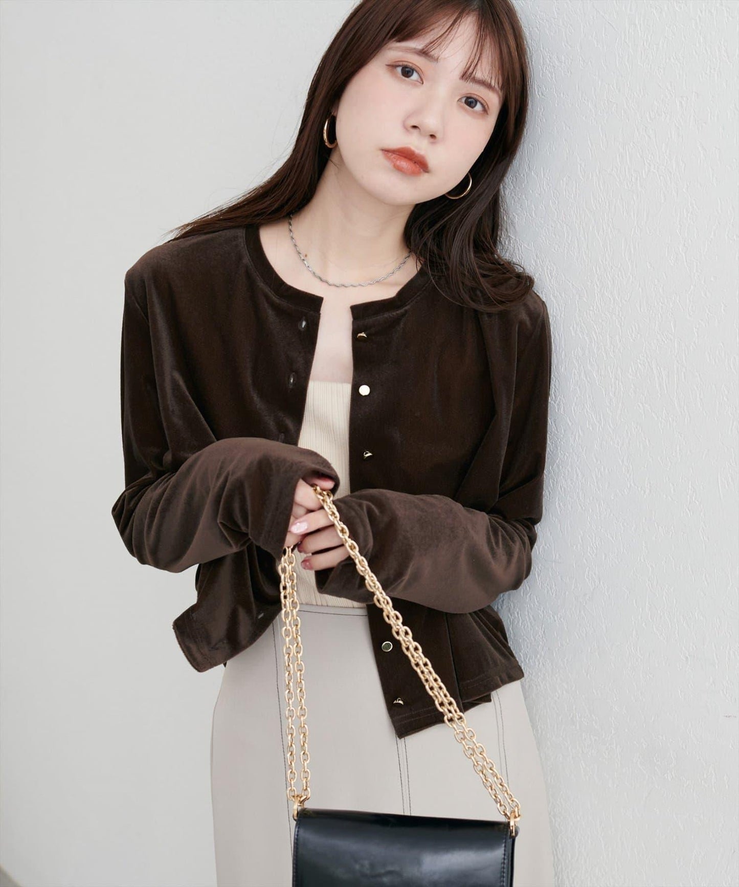 圓領天鵝絨開衫