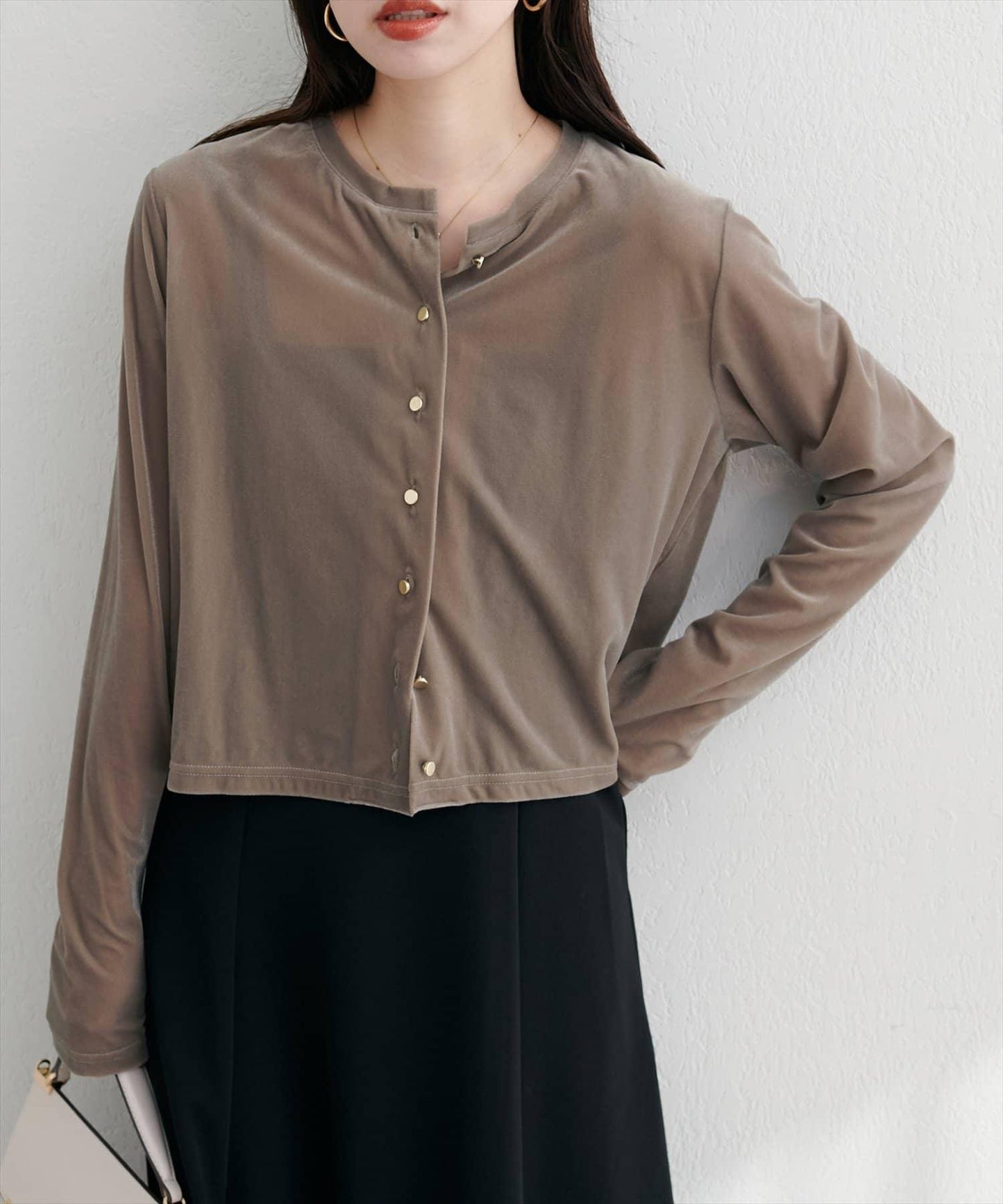 圓領天鵝絨開衫