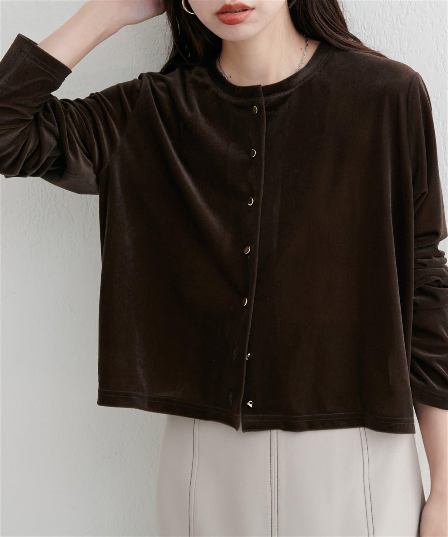 圓領天鵝絨開衫