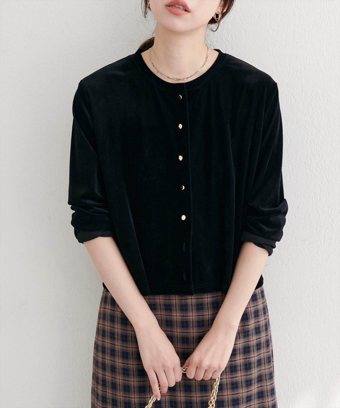 圓領天鵝絨開衫