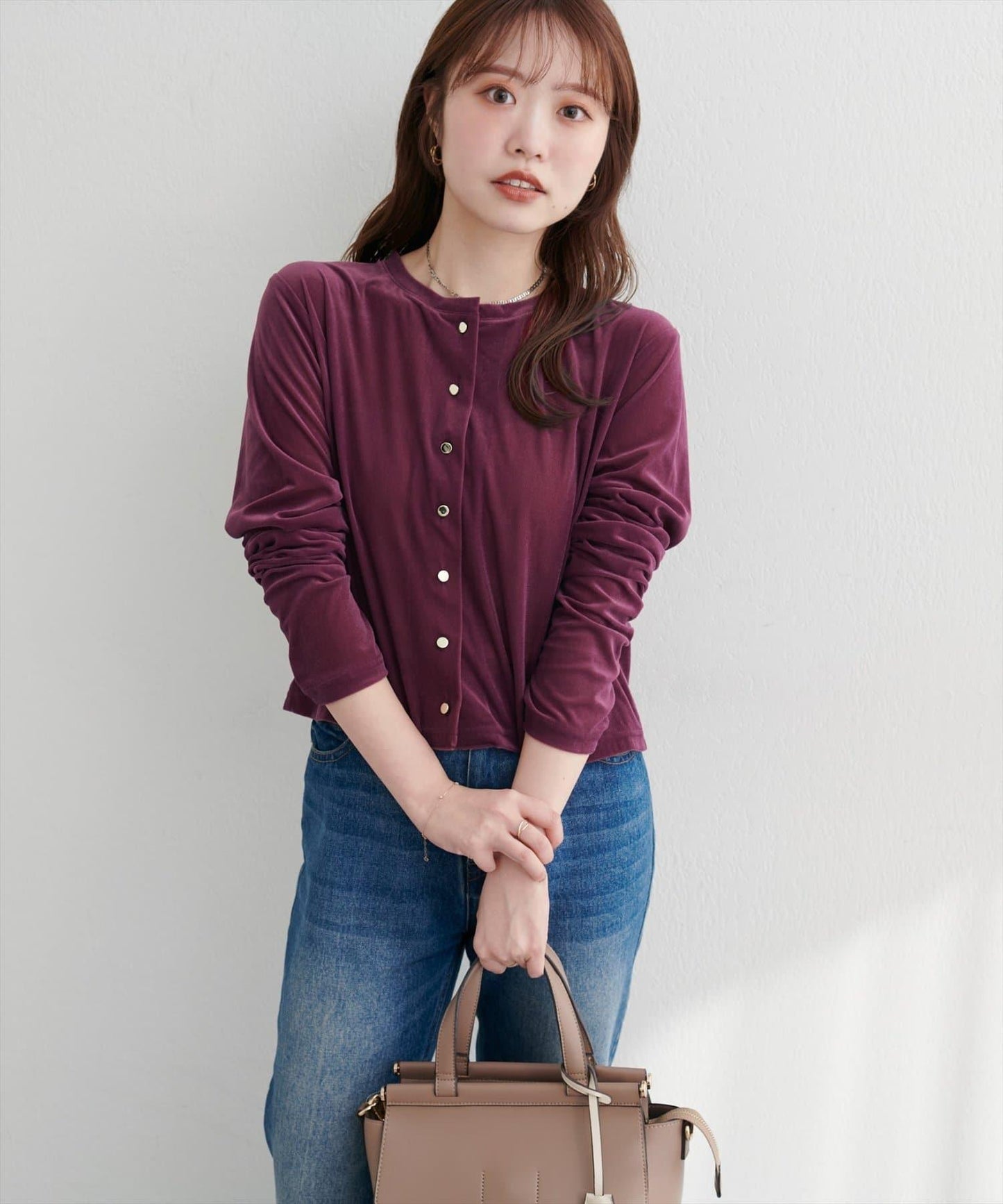 圓領天鵝絨開衫