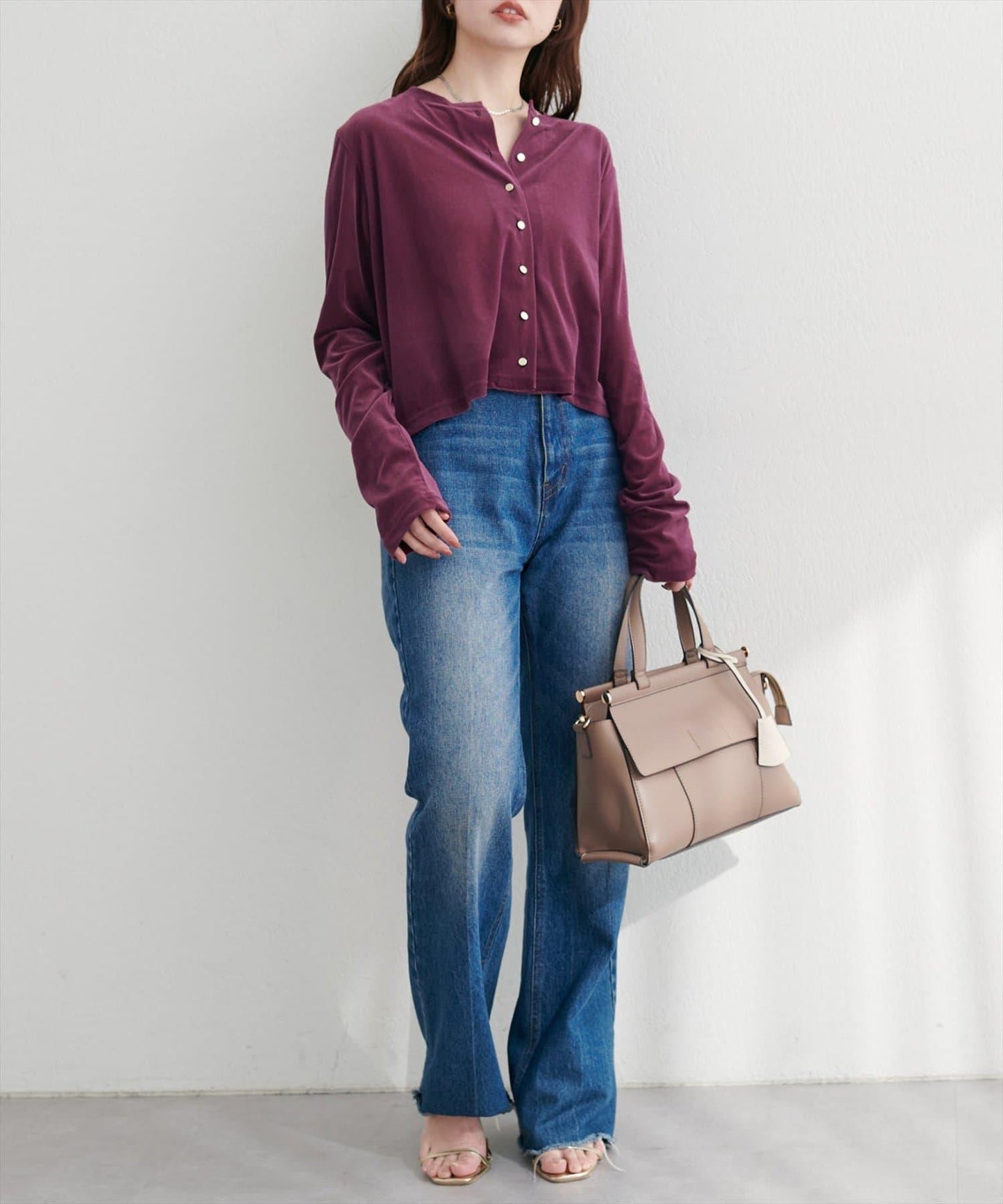 圓領天鵝絨開衫