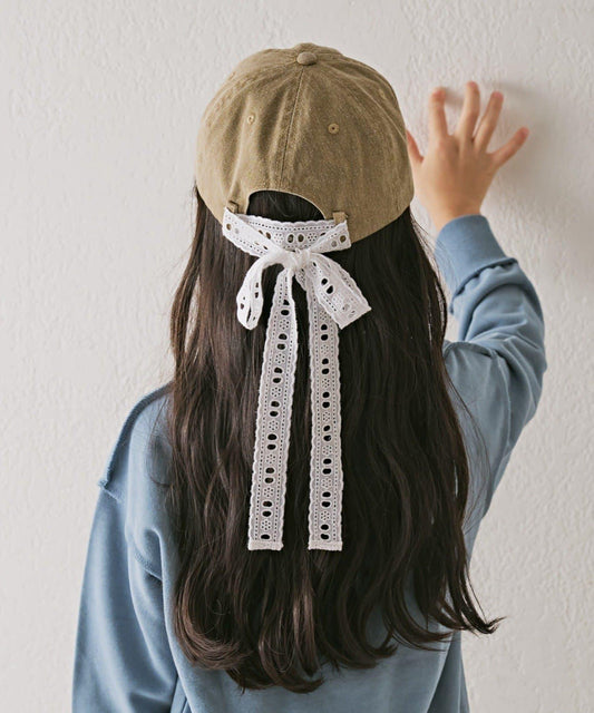 【KIDS】棉質蕾絲帶顏料工藝TIME字母棒球帽