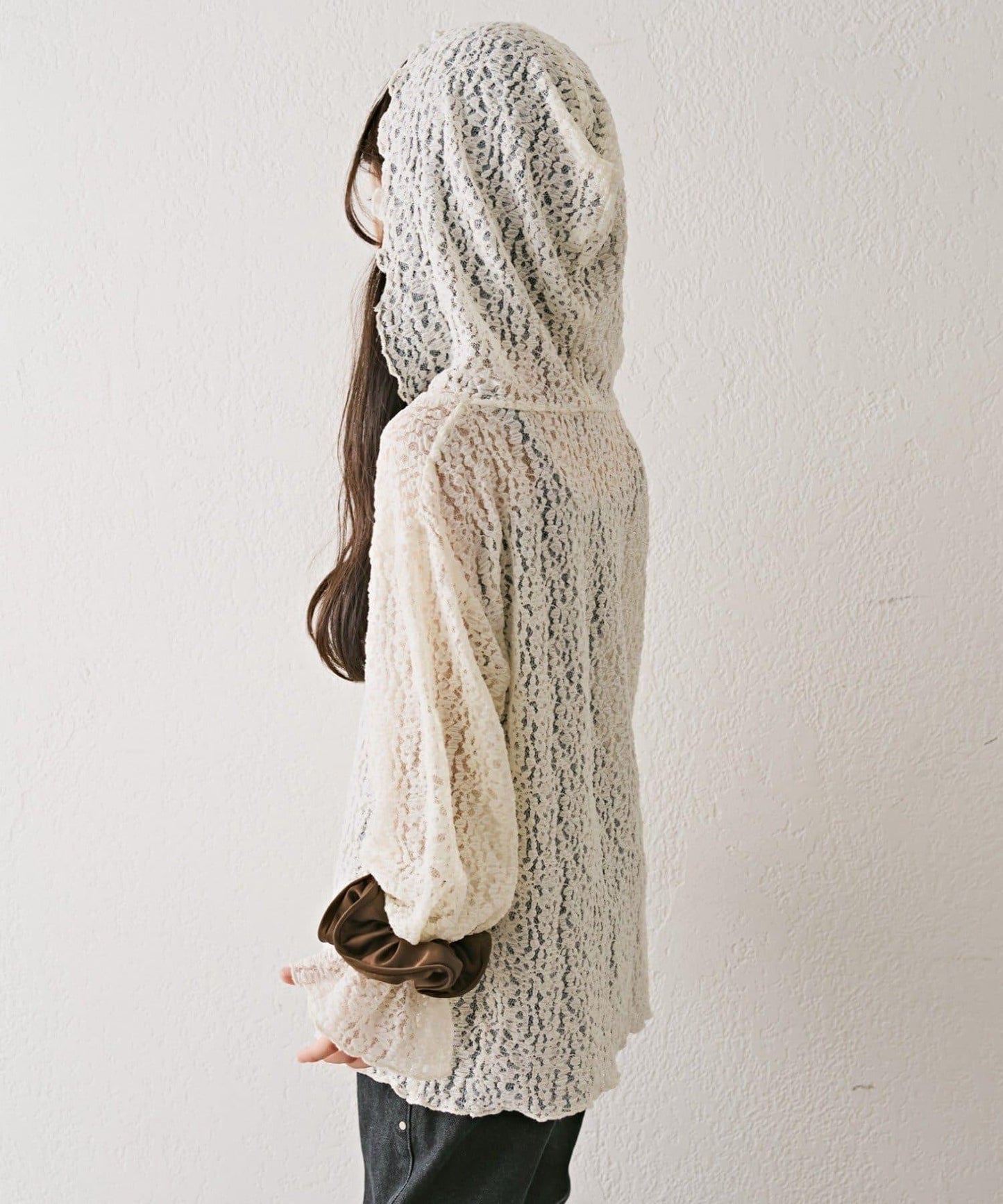 【KIDS】彈力蕾絲連帽衫