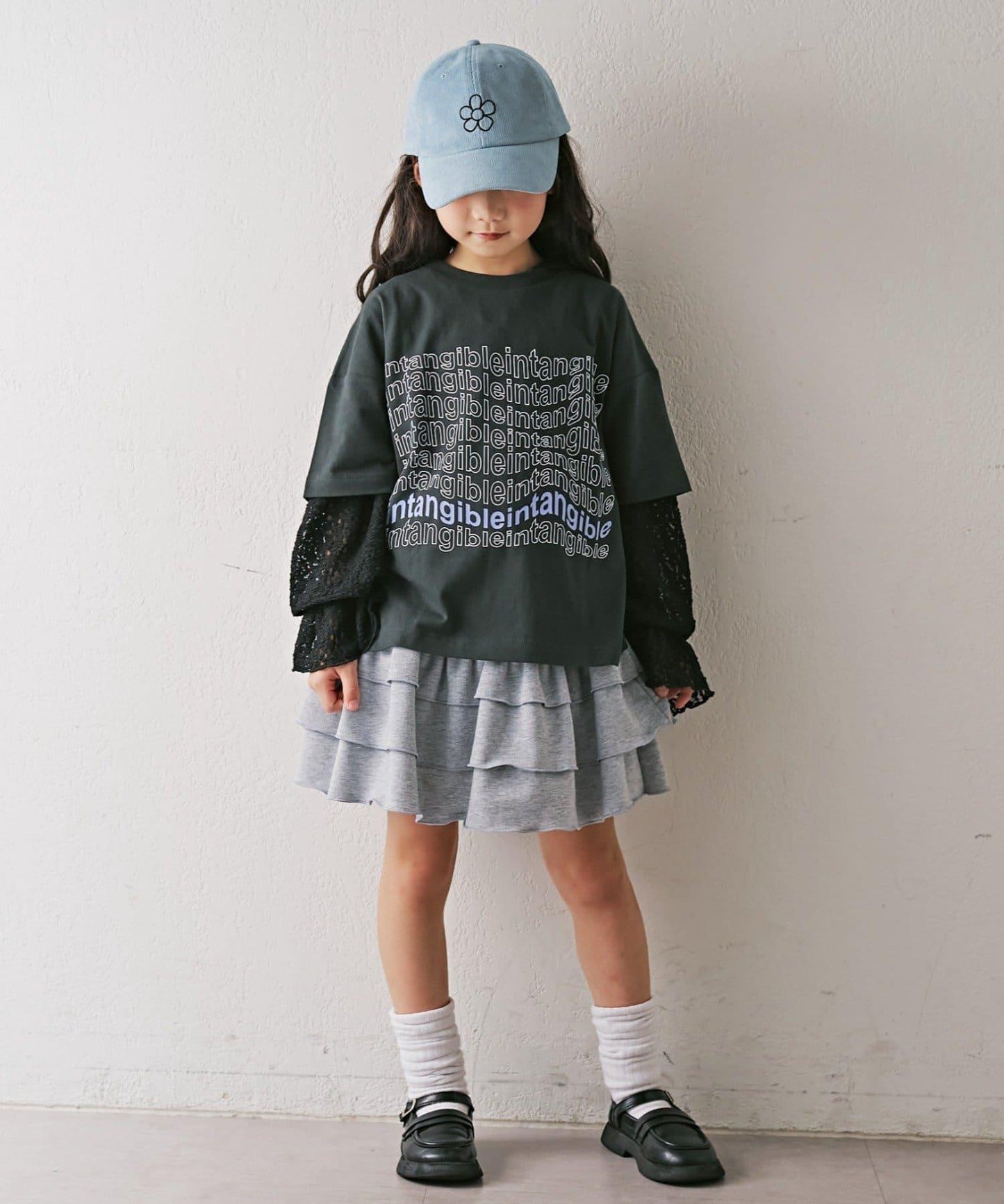 【KIDS】彈力蕾絲連帽衫