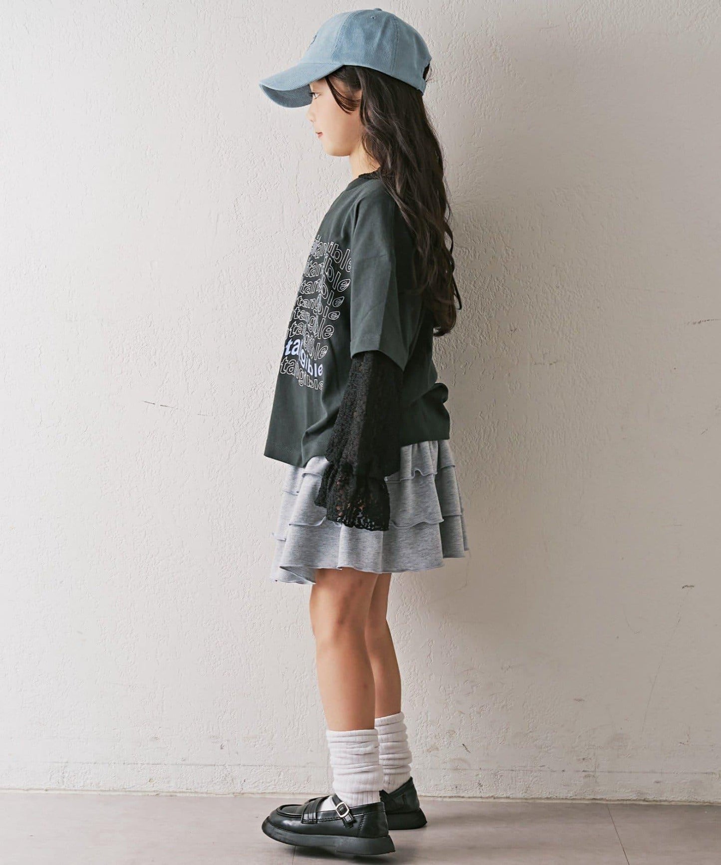 【KIDS】彈力蕾絲連帽衫