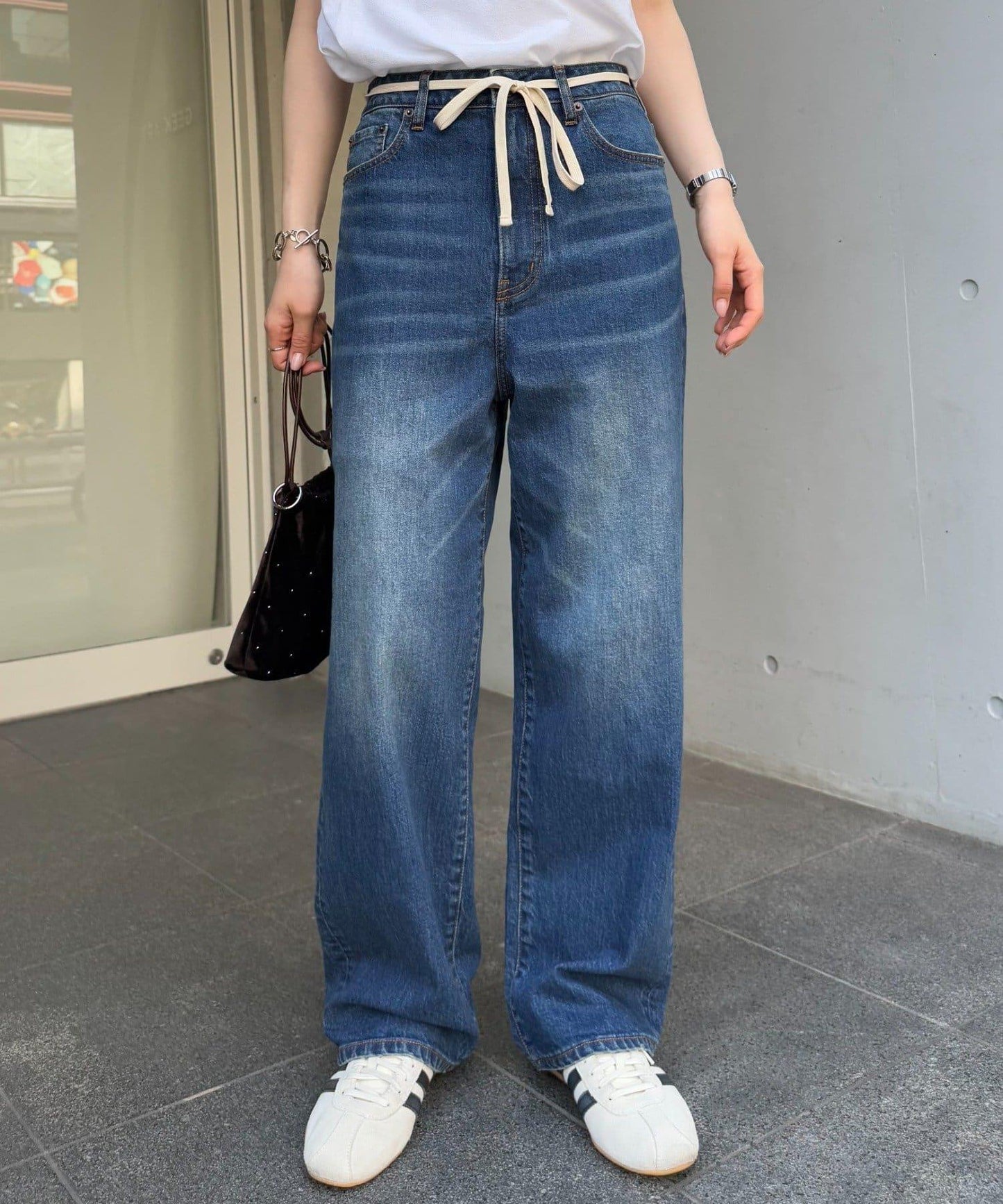 【HENRY】復古牛仔/附腰帶寬鬆牛仔褲