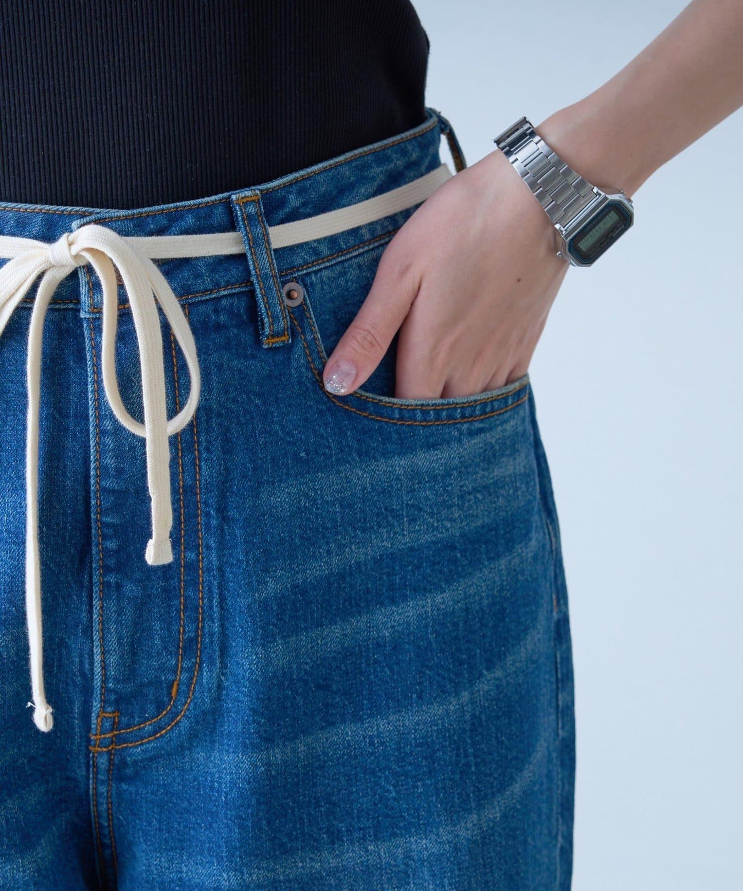 【HENRY】復古牛仔/附腰帶寬鬆牛仔褲