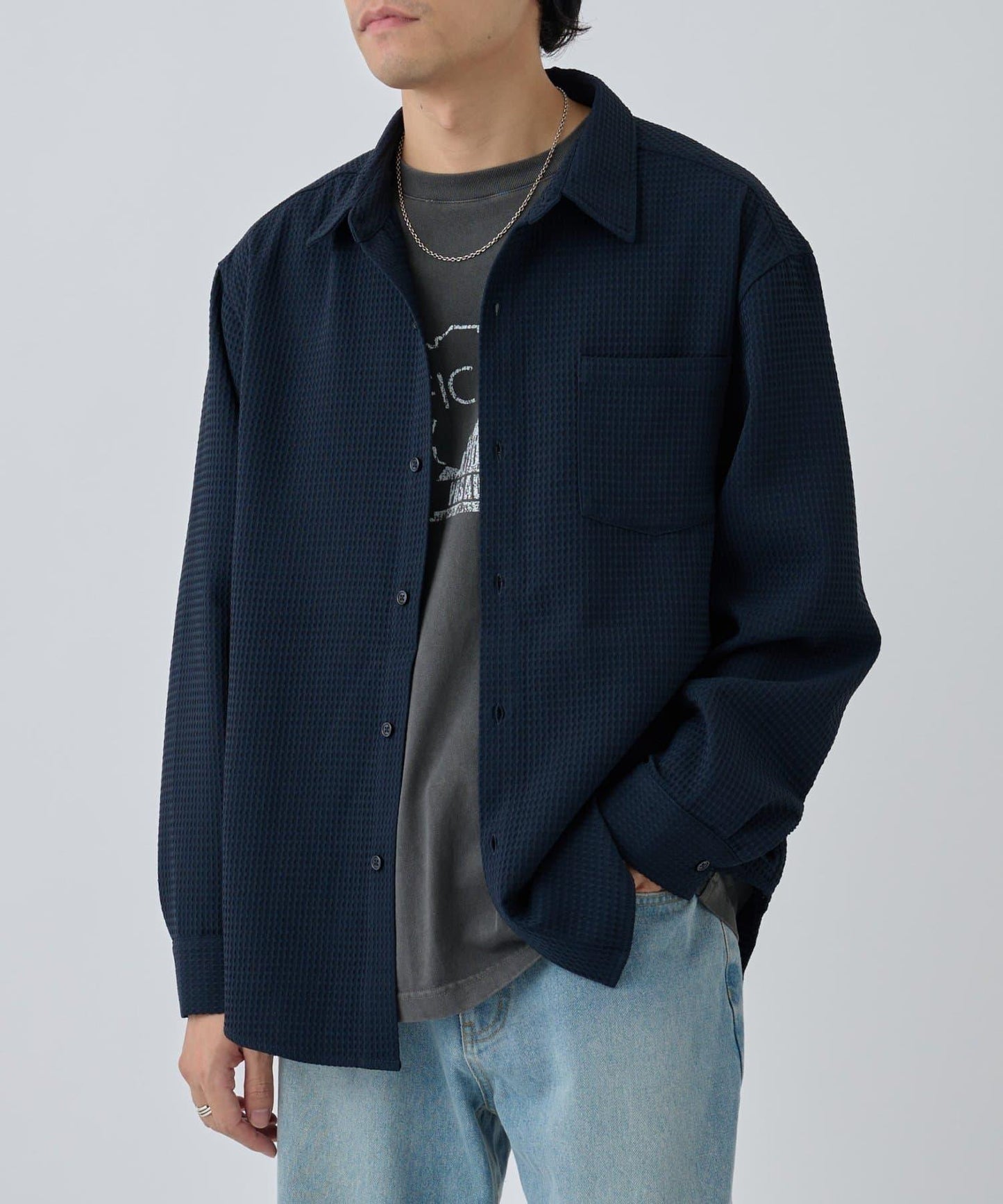 【AW】大圖案壓花長袖襯衫