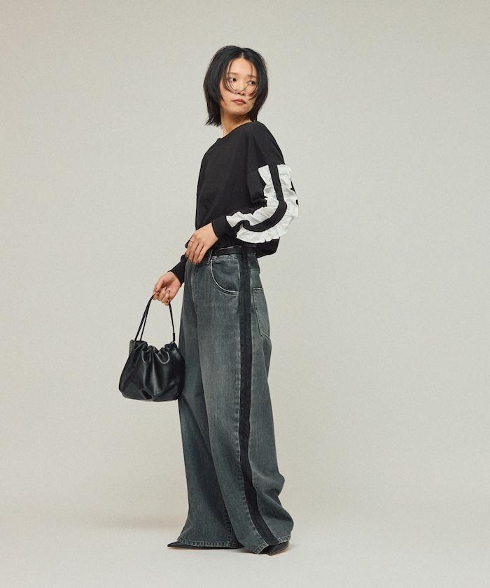 側條紋牛仔褲 / 寬鬆剪裁 曲線牛仔褲 / JL253P10