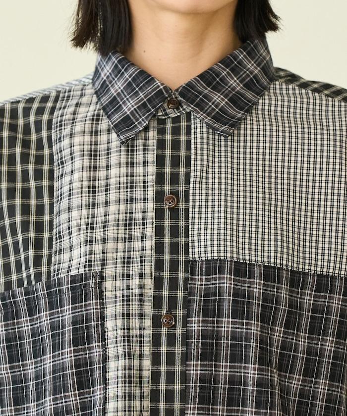 格紋拼接仿改造風襯衫