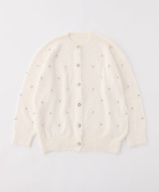 【PremiumOrder】寶石裝飾毛絨長款開衫