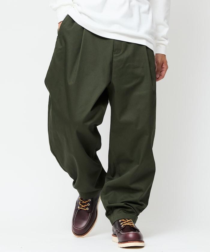 寬鬆版型斜紋打褶錐形褲