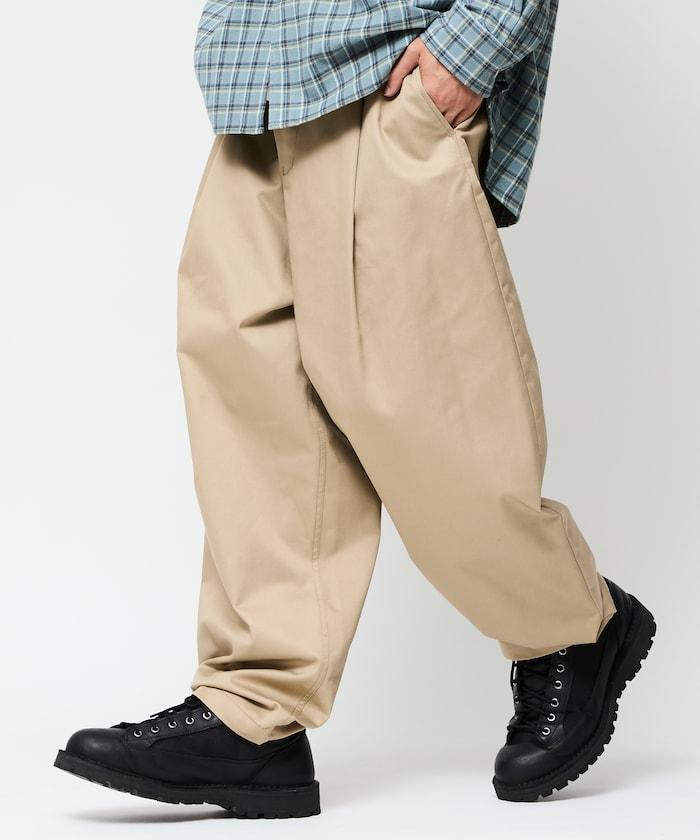 寬鬆版型斜紋打褶錐形褲