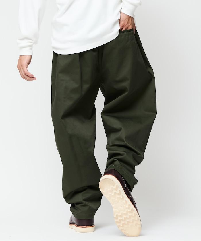 寬鬆版型斜紋打褶錐形褲