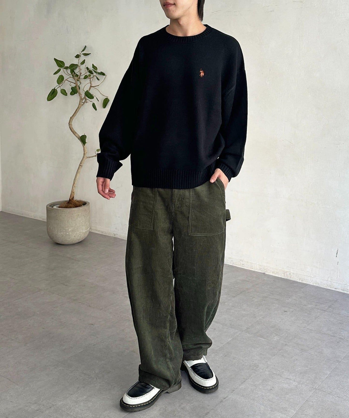 燈芯絨彎曲工裝褲