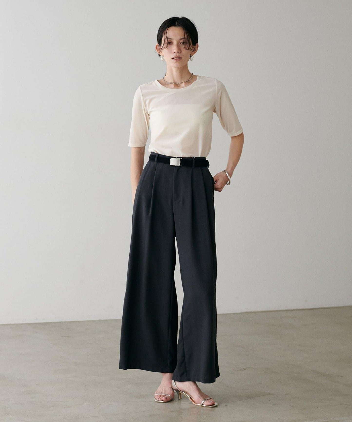 褶皺長款西裝褲