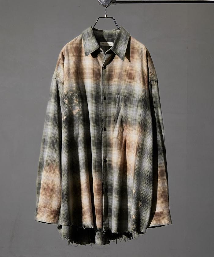 寬鬆版型 漂白工藝 漸變格紋 法蘭絨襯衫