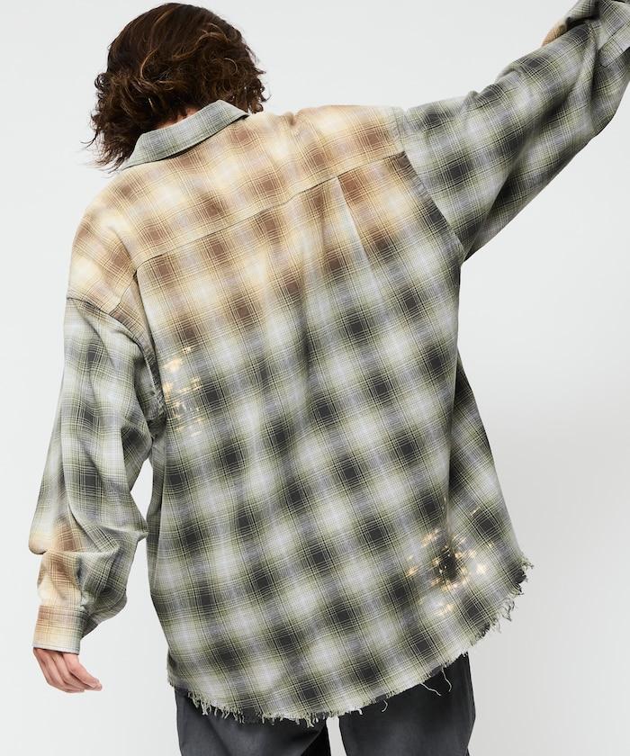 寬鬆版型 漂白工藝 漸變格紋 法蘭絨襯衫