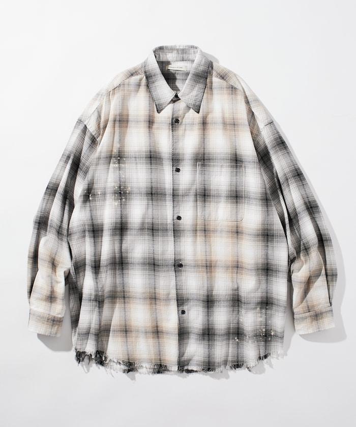 寬鬆版型 漂白工藝 漸變格紋 法蘭絨襯衫