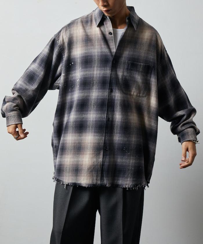 寬鬆版型 漂白工藝 漸變格紋 法蘭絨襯衫