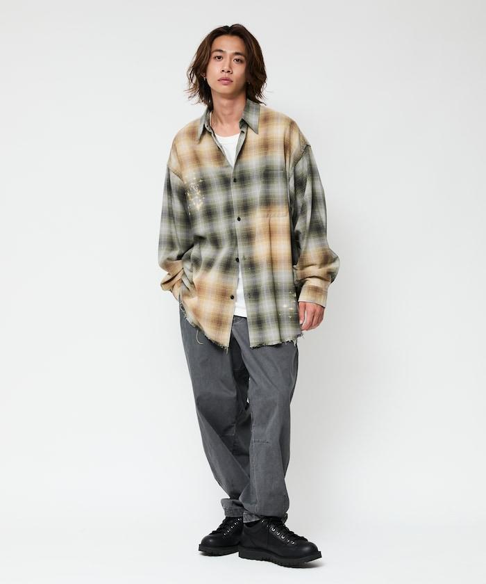 寬鬆版型 漂白工藝 漸變格紋 法蘭絨襯衫