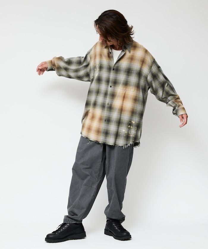 寬鬆版型 漂白工藝 漸變格紋 法蘭絨襯衫