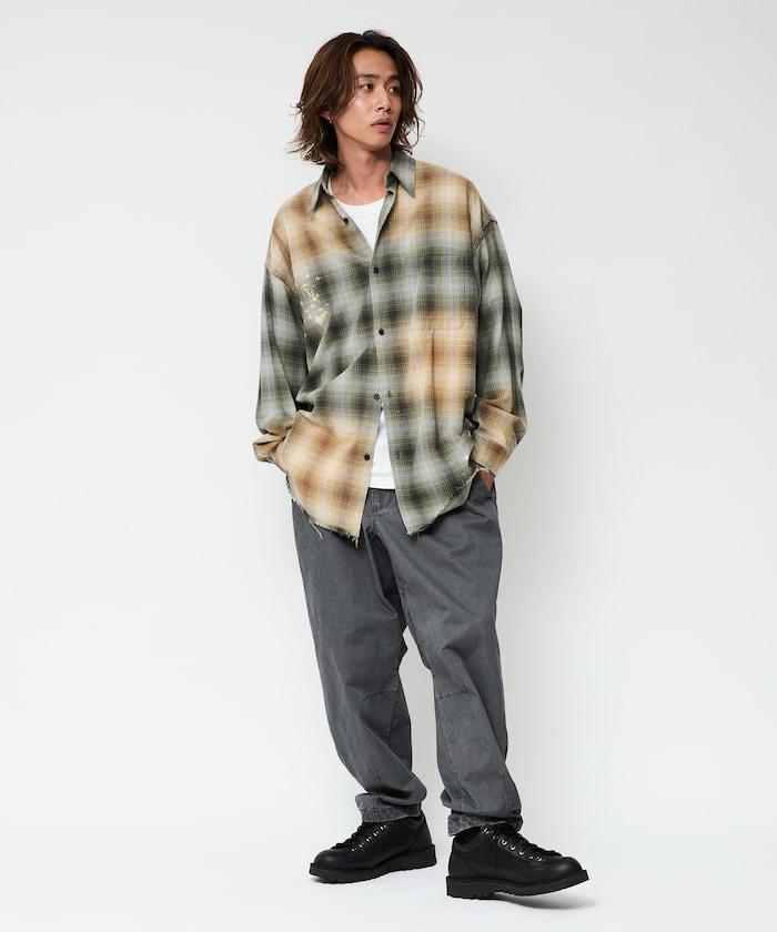 寬鬆版型 漂白工藝 漸變格紋 法蘭絨襯衫