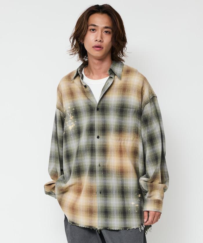 寬鬆版型 漂白工藝 漸變格紋 法蘭絨襯衫