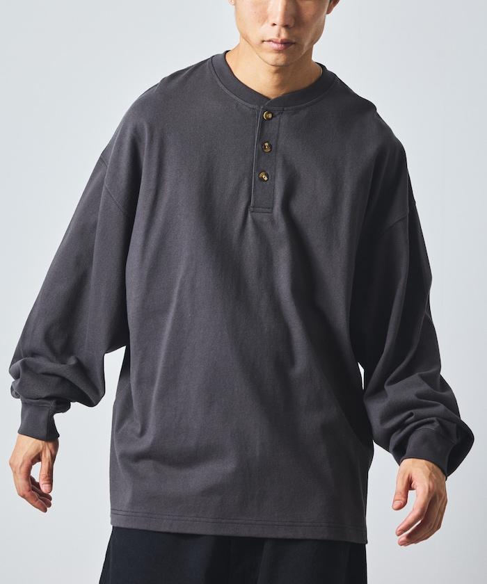 9盎司重磅寬鬆版型亨利領長袖T恤/重磅/長袖T恤