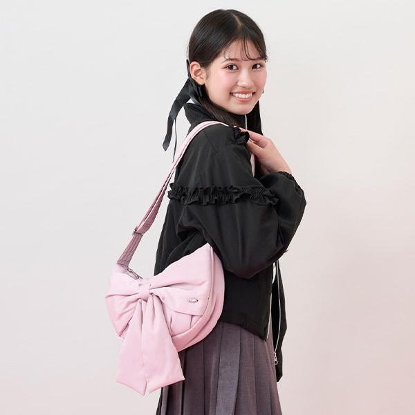 蓬鬆蝴蝶結新月單肩包