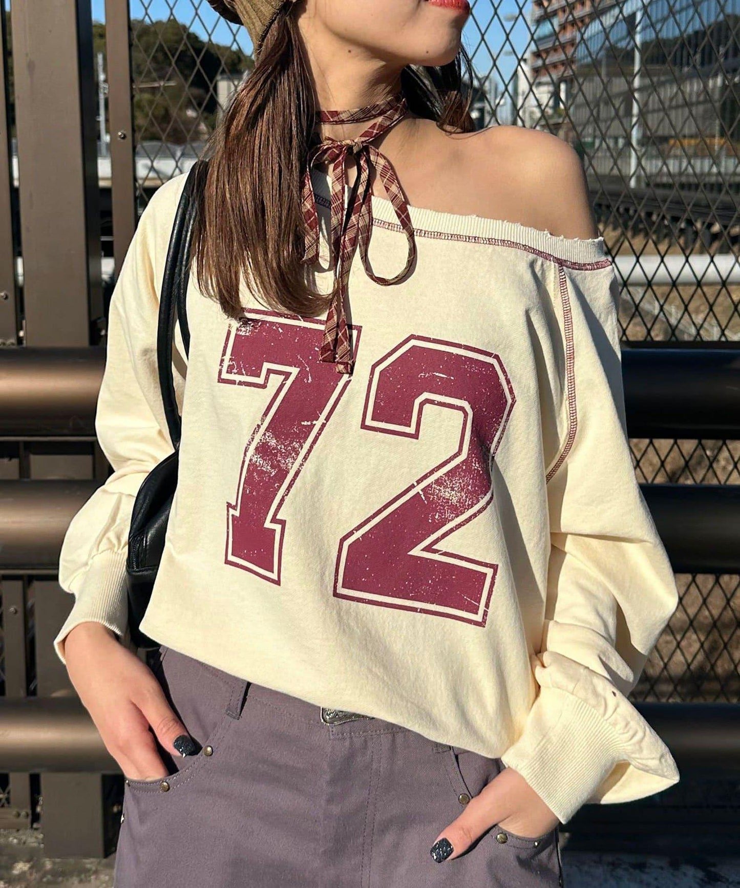 項圈套裝編號拼色袖衛衣