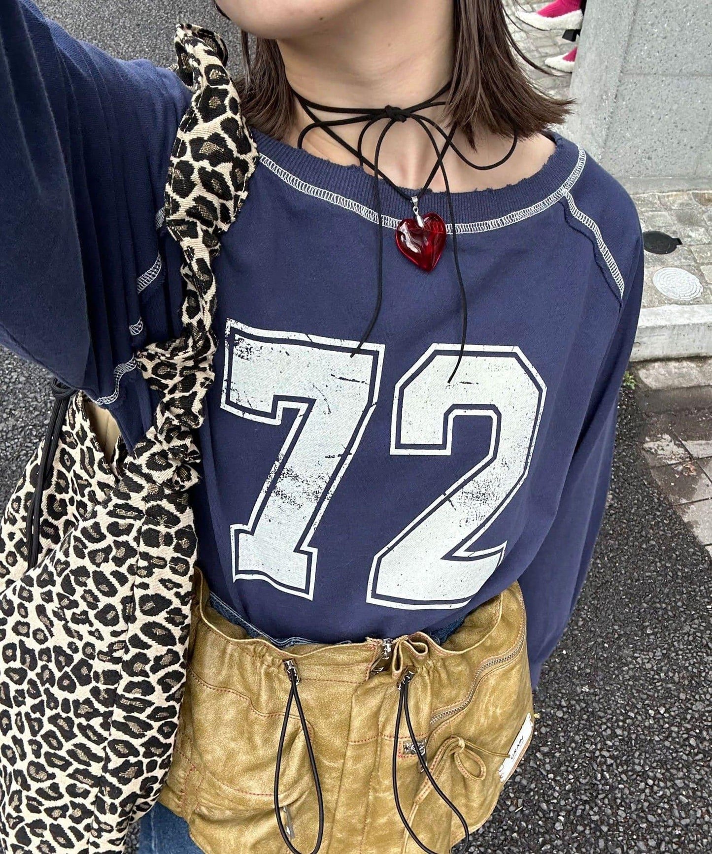 項圈套裝編號拼色袖衛衣