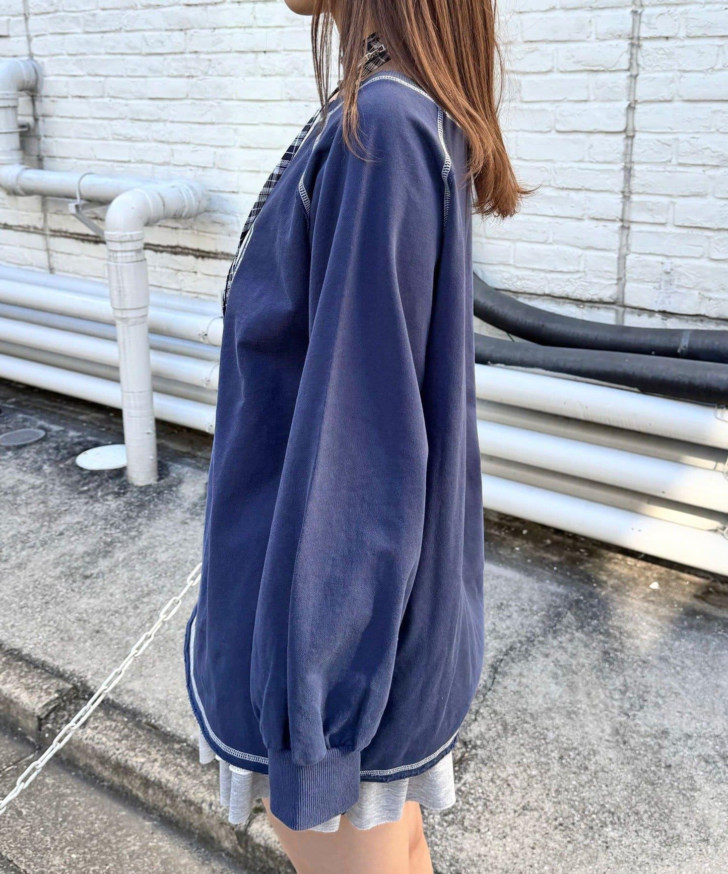 項圈套裝編號拼色袖衛衣