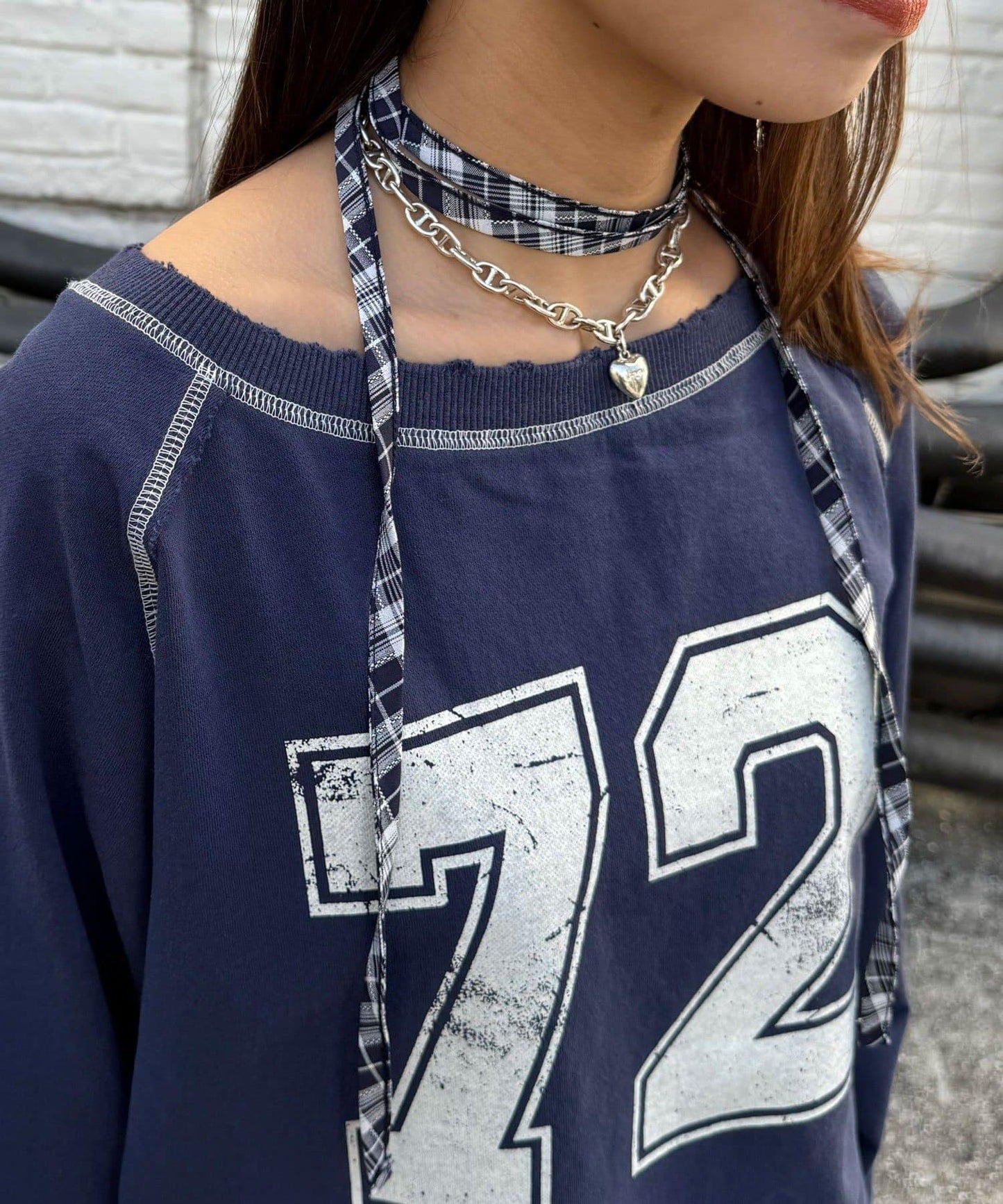 項圈套裝編號拼色袖衛衣