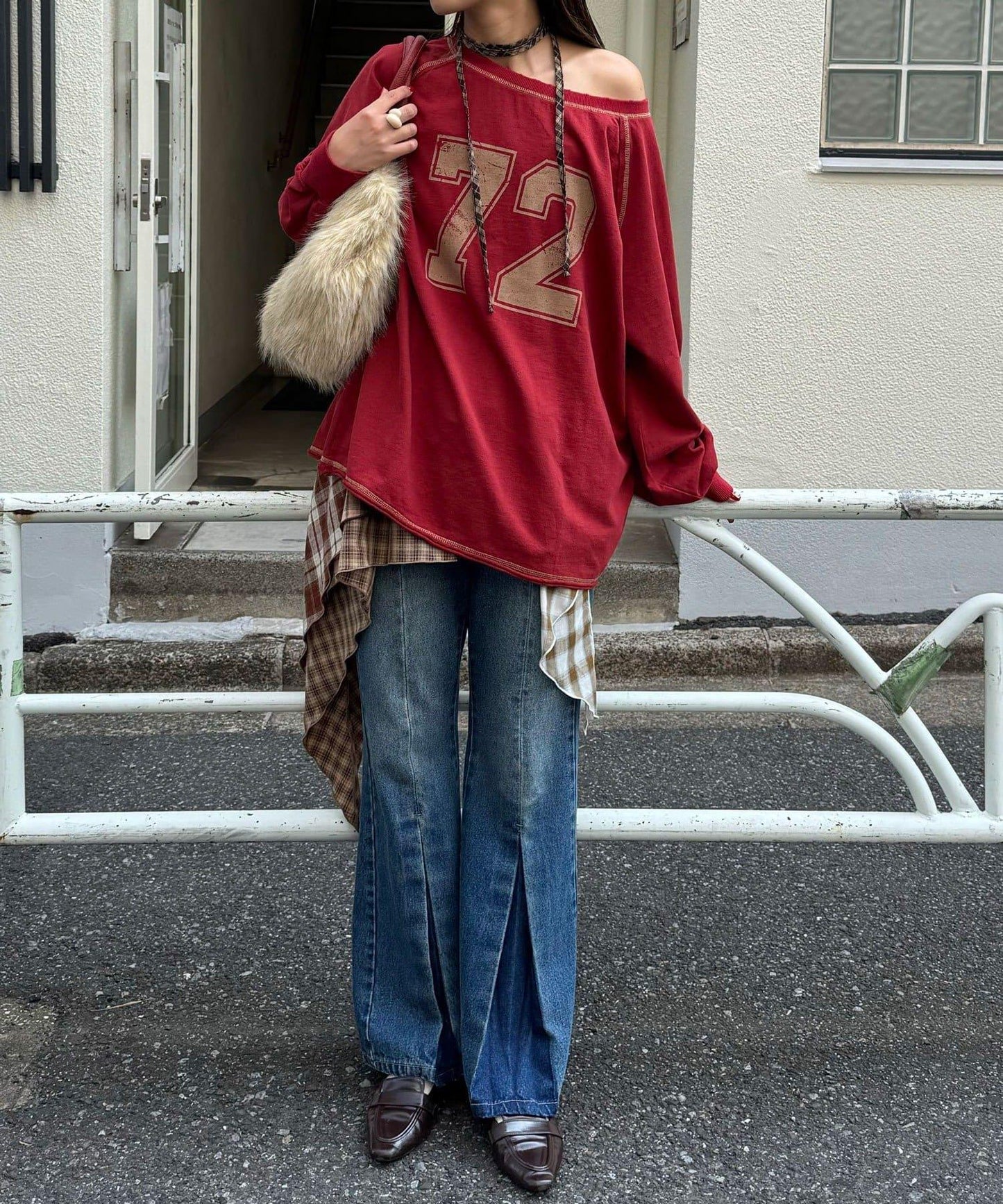 項圈套裝編號拼色袖衛衣