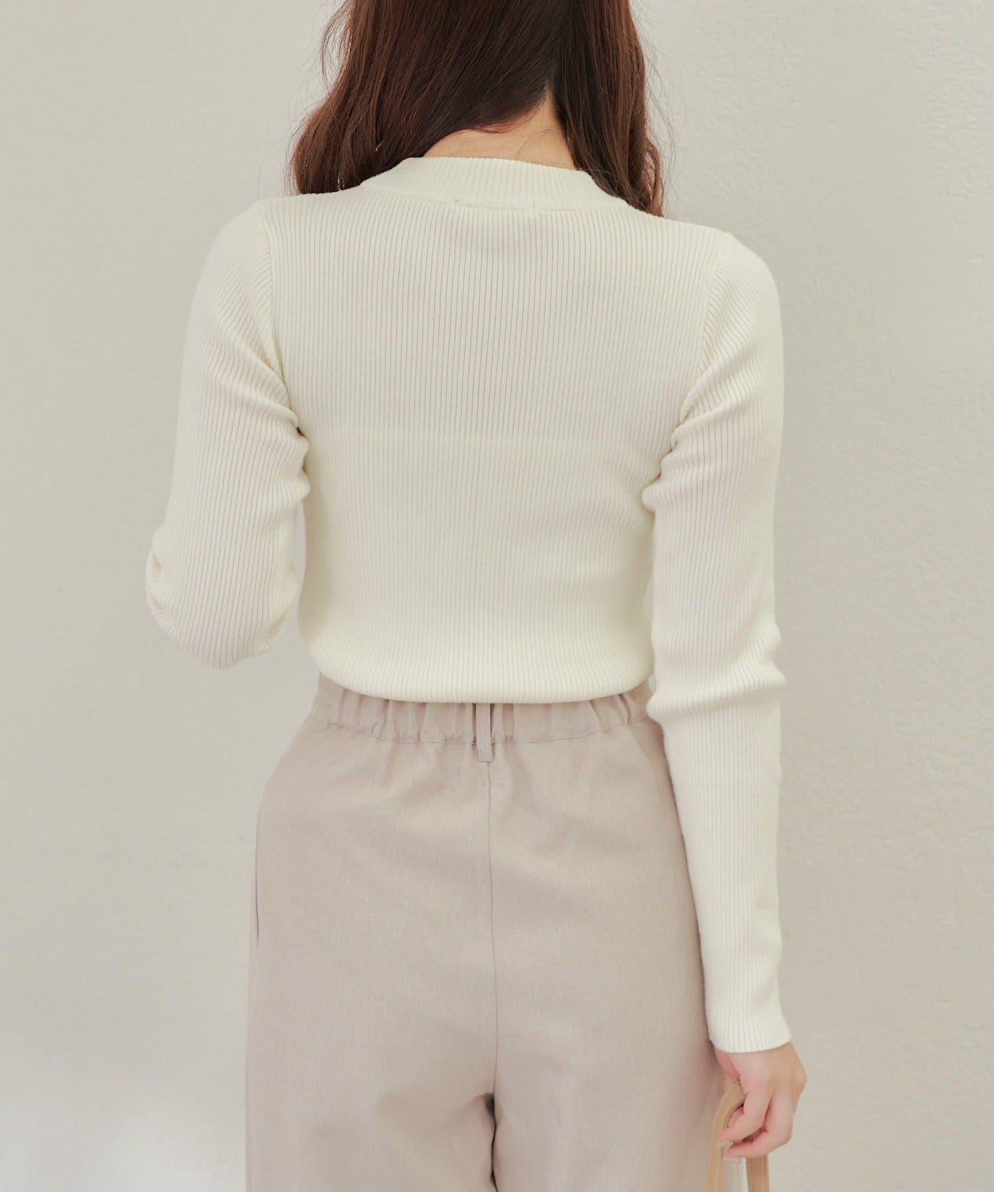 【RMAF】珍珠裝飾小高領羅紋針織衫