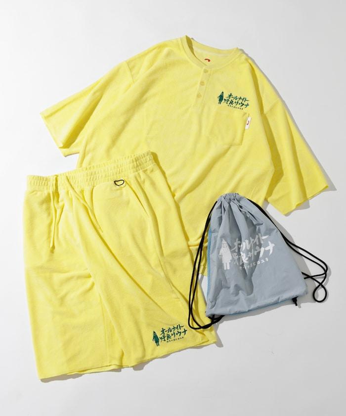 聯名 KANNAIGI × サウナ田ヒロユキ 毛圈布館內服套裝 含束口揹包