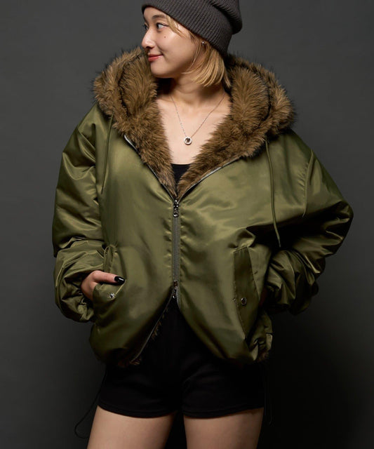 【AW】可雙面穿仿毛短外套