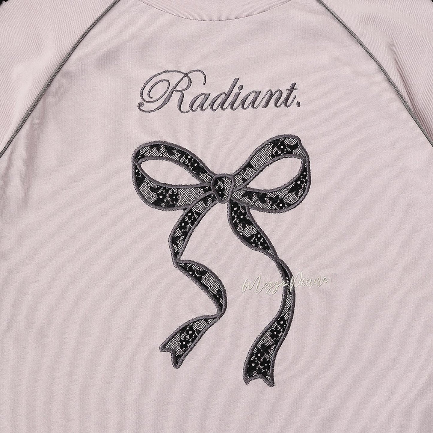 蕾絲蝴蝶結貼花長袖T恤