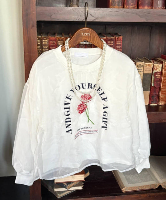 【KIDS】刺繡歐根紗疊層長袖T恤