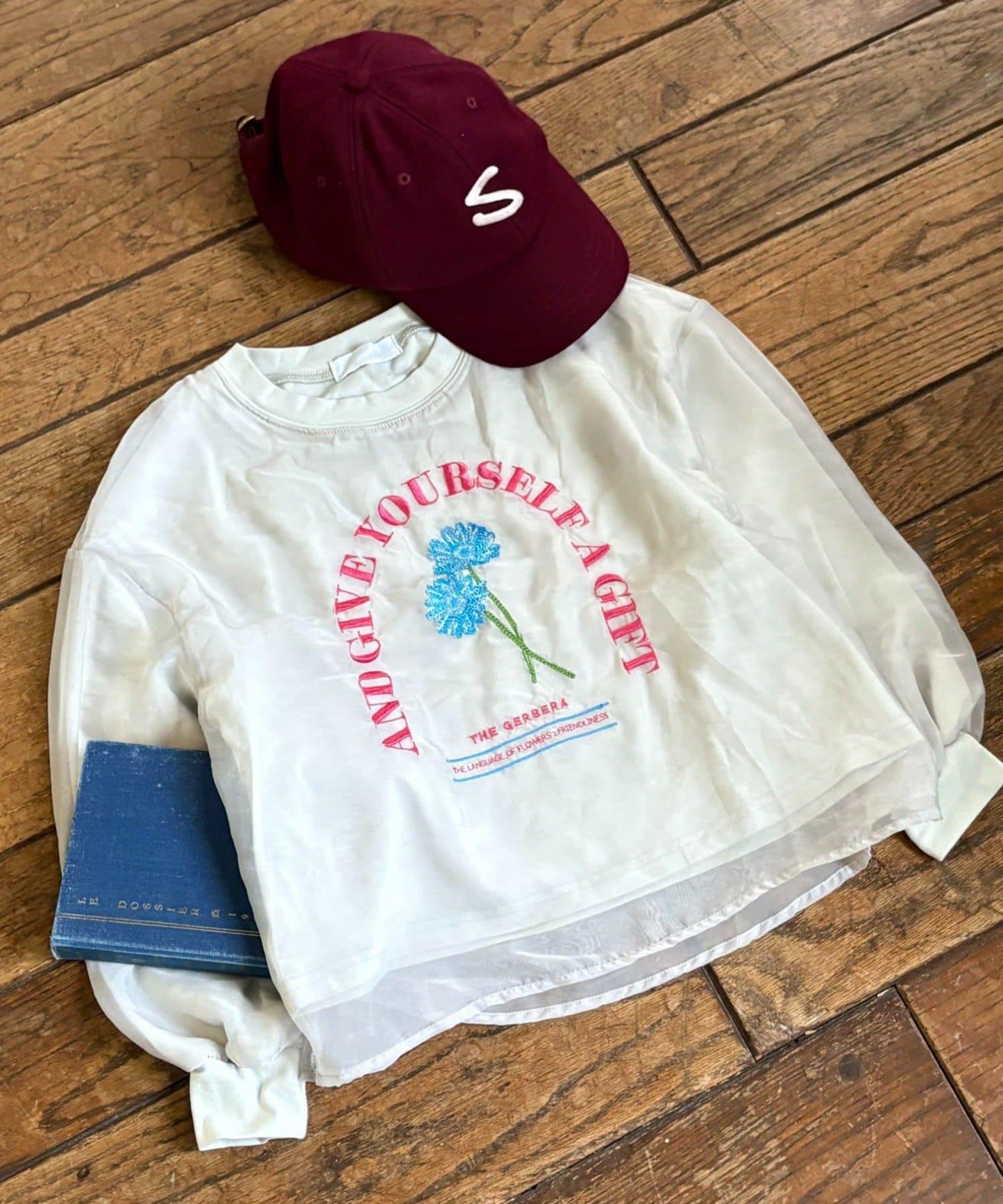 【KIDS】刺繡歐根紗疊層長袖T恤